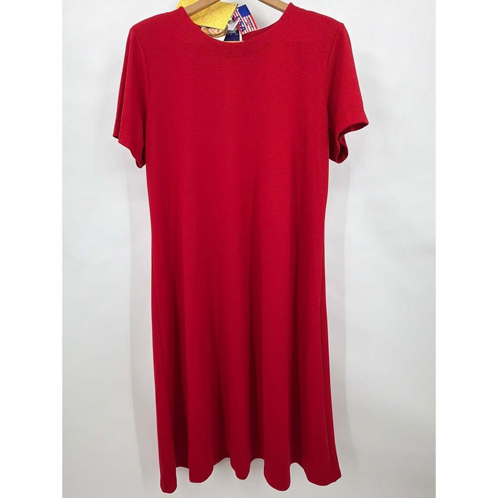 Susan Graver Red Short Sleeve Midi A-Line Shift Dress Womens XL Made in USA NEW